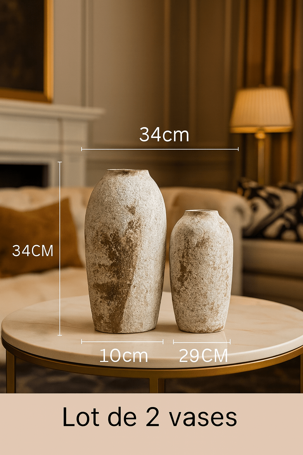 ElegantVase vase Lot Vase Grès Brut Vieilli - Grand Beige pour Fleurs ou Déco