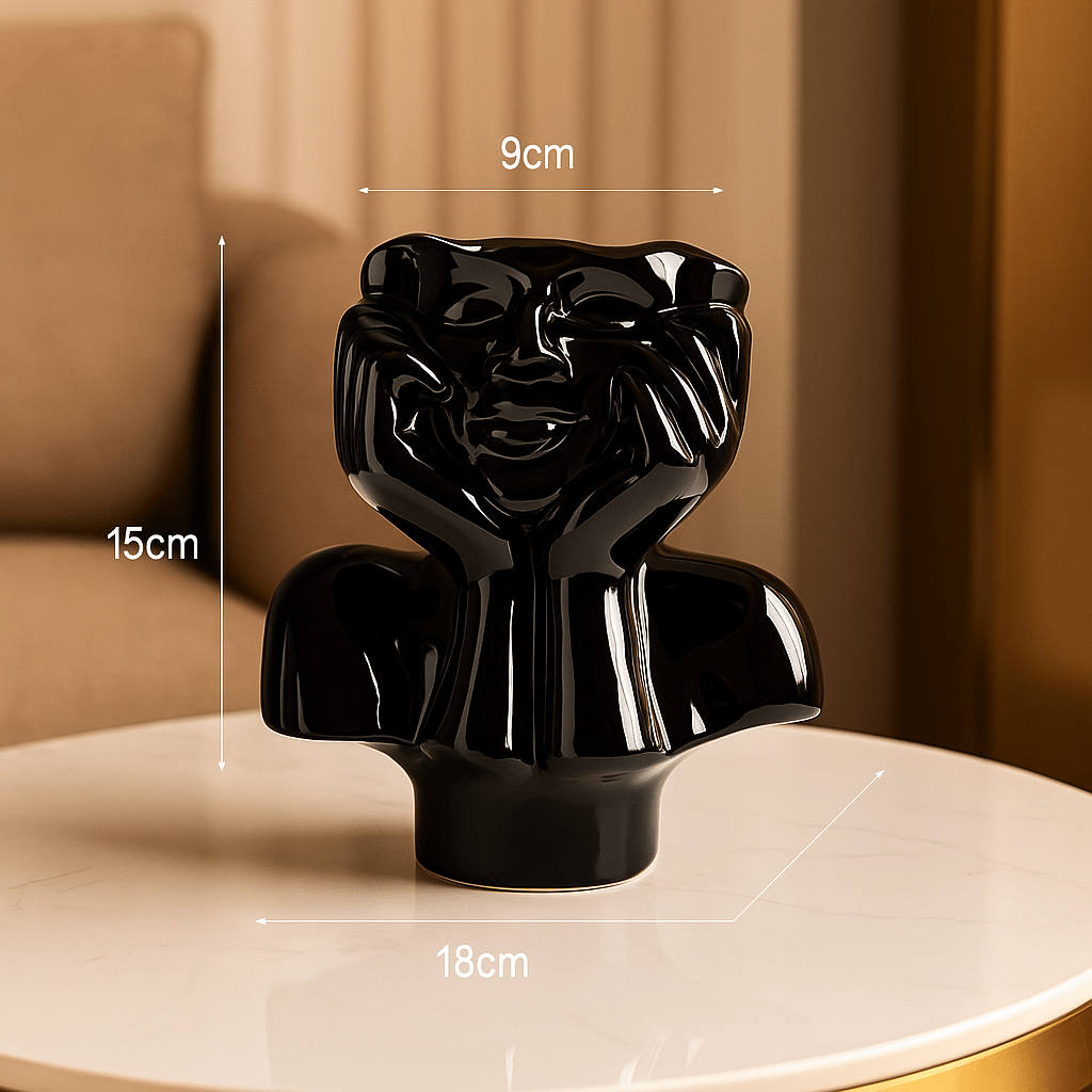 ElegantVase vase Noir Vase visage sculptural en céramique - Une touche artistique unique