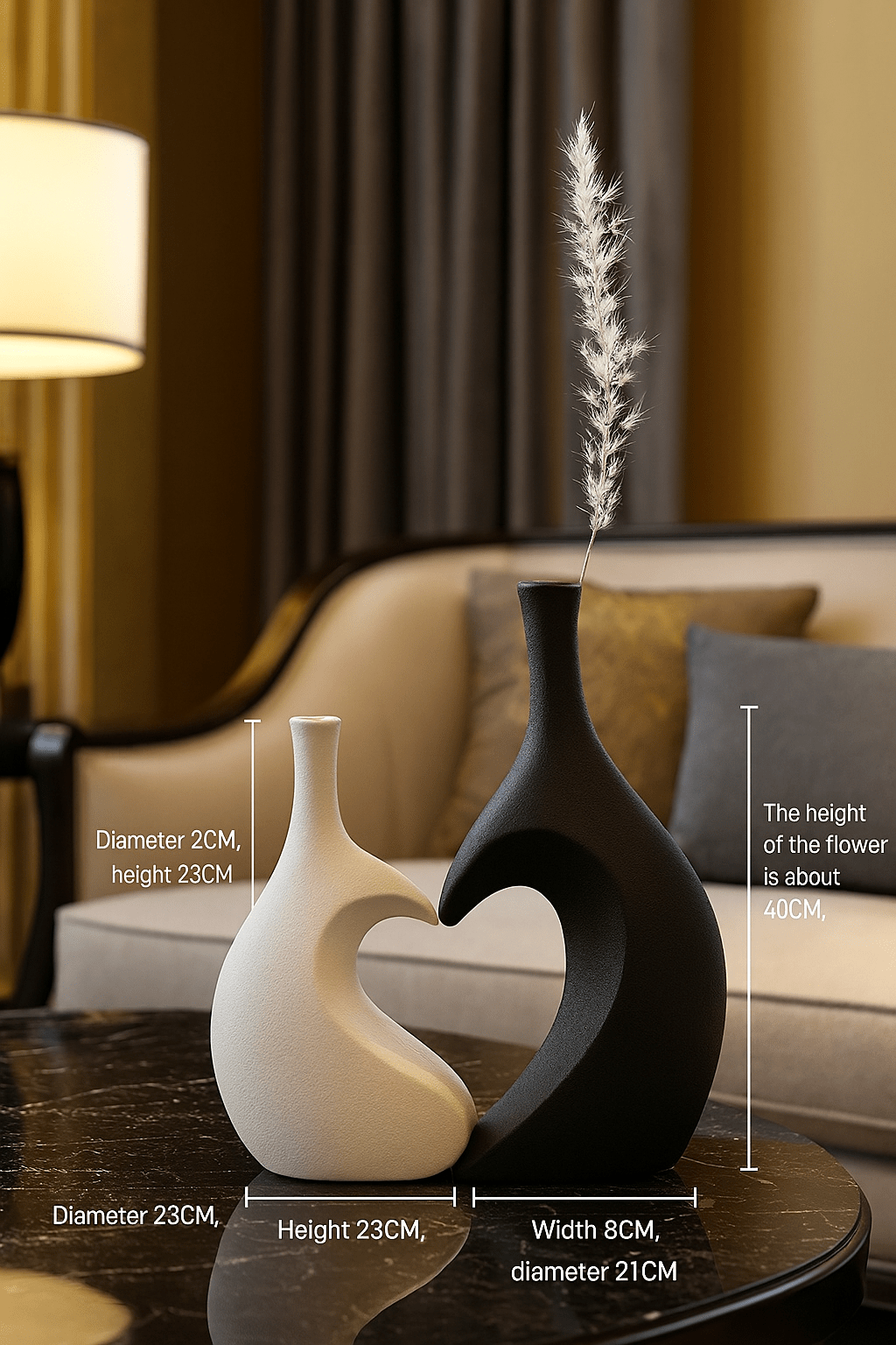 ElegantVase vase Paire – Blanc court & Noir haut Vase céramique émaillée bicolore - Rustique chic naturel