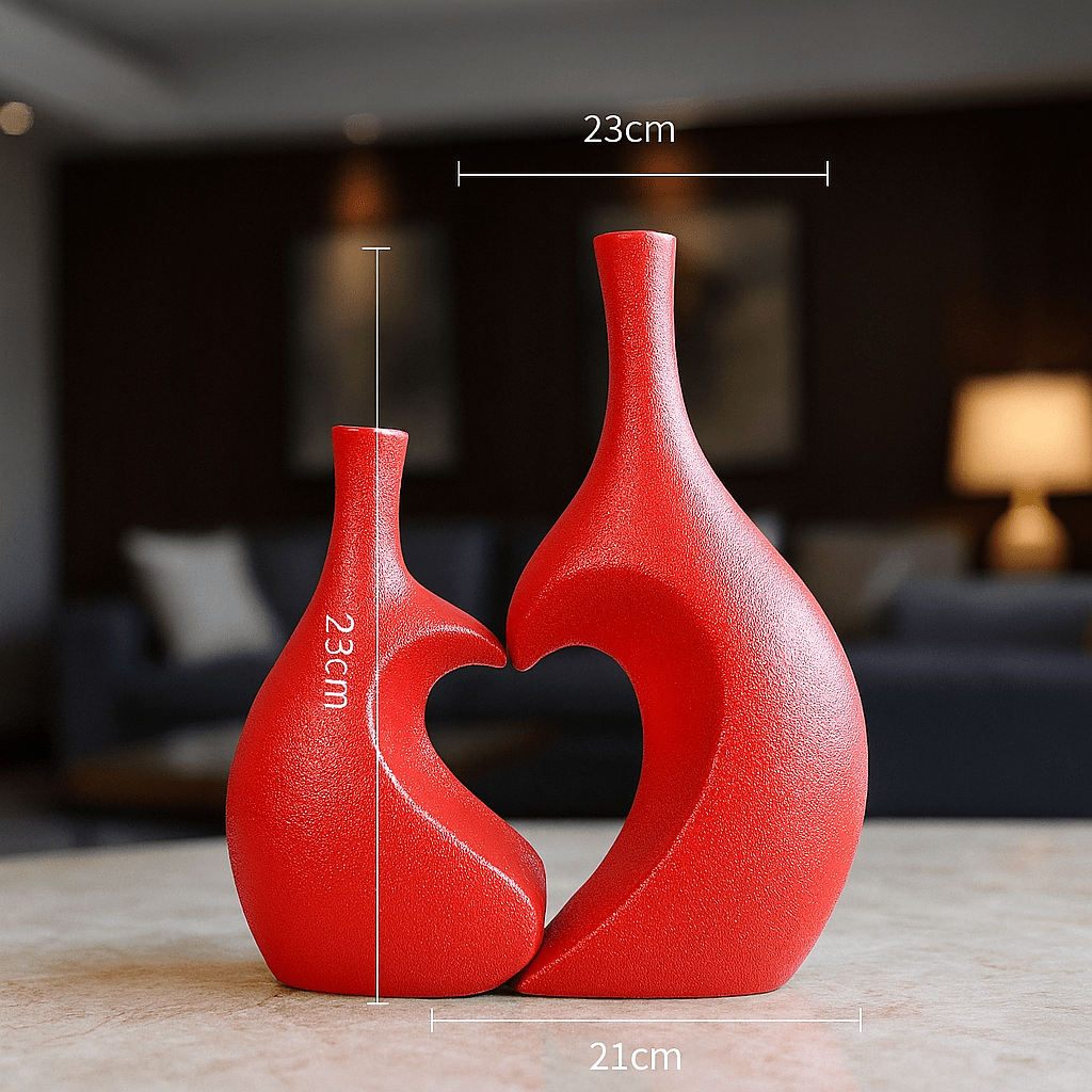 ElegantVase vase Paire – Rouge Vase céramique émaillée bicolore - Rustique chic naturel