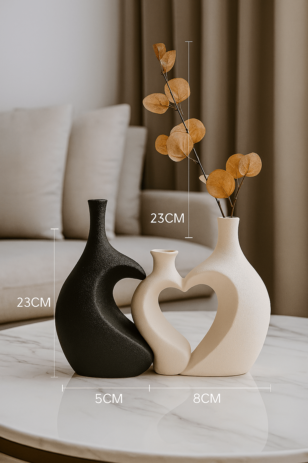 ElegantVase vase Set – Vase + fausses plantes Vase céramique émaillée bicolore - Rustique chic naturel