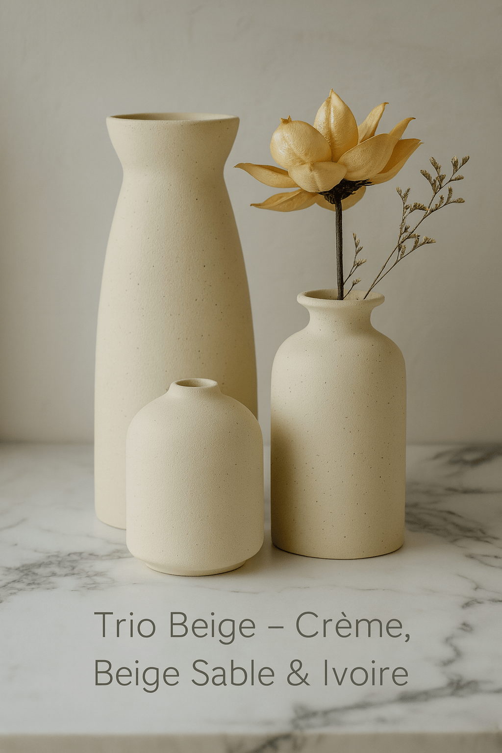 ElegantVase vase Trio Beige – Crème, Beige Sable & Ivoire Vase céramique noir - Design épuré déco contemporaine