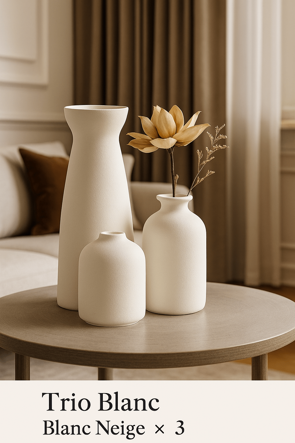 ElegantVase vase Trio Blanc – Blanc Neige x3 Vase céramique noir - Design épuré déco contemporaine