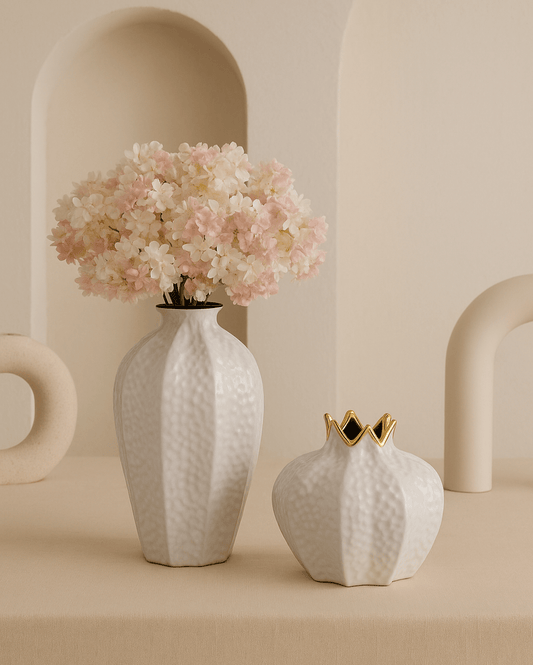 ElegantVase vase Vase blanc martelé à bordure dorée