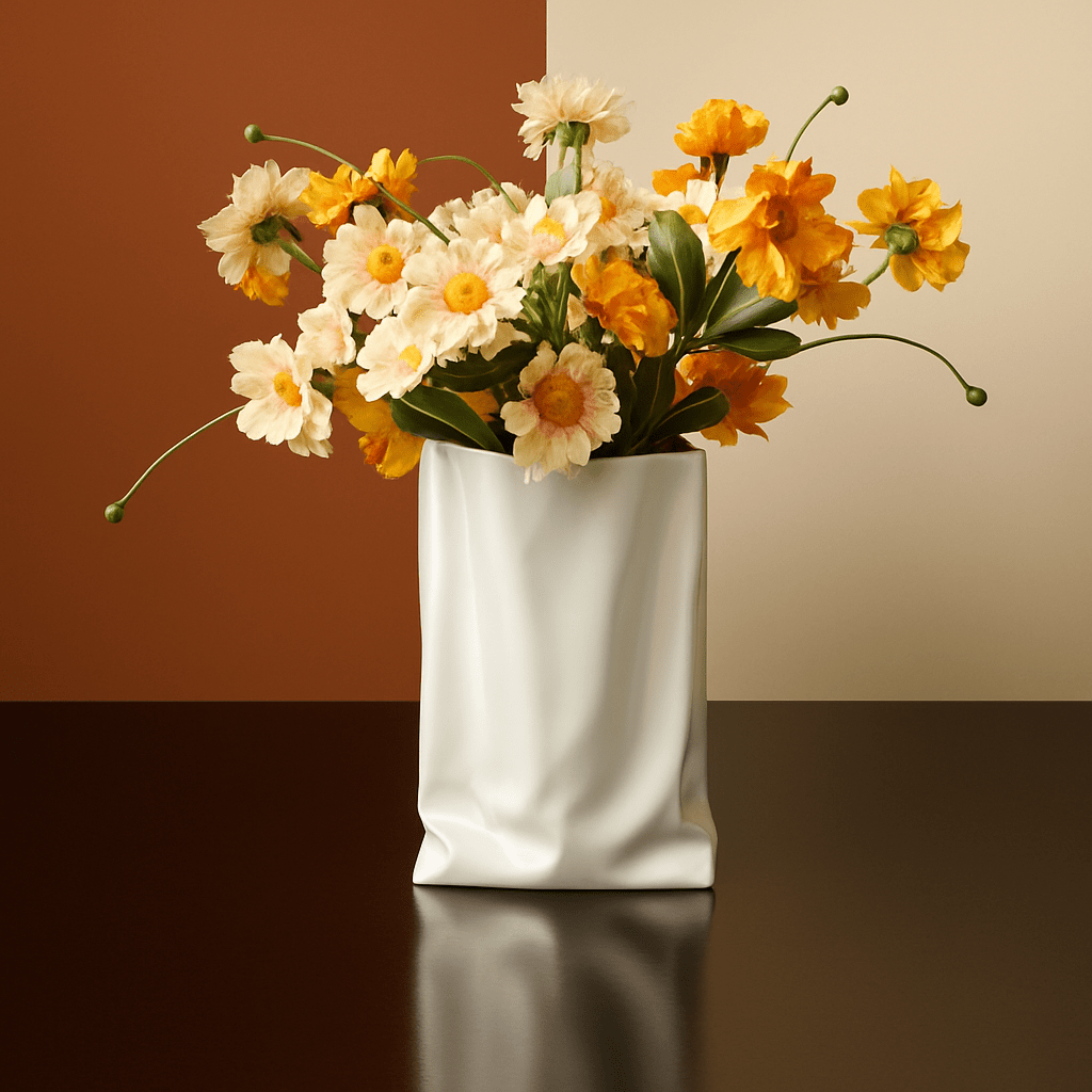 ElegantVase vase Vase Blanc Nacré / Avec composition florale raffinée APC  Vase Moderne Orange Céramique – Style Froissé Flacons Bouquets