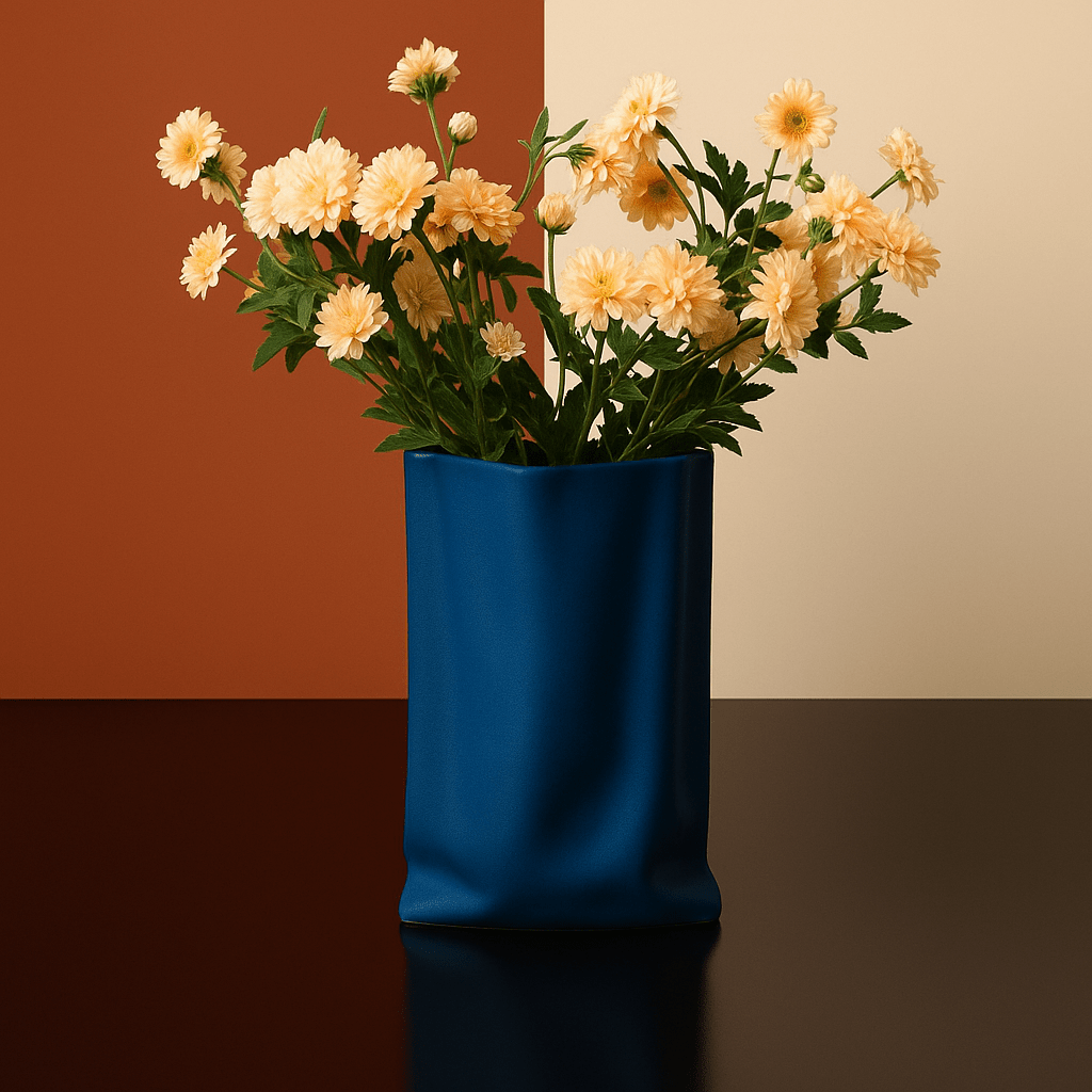 ElegantVase vase Vase Bleu Royal / Avec composition florale raffinée APC  Vase Moderne Orange Céramique – Style Froissé Flacons Bouquets