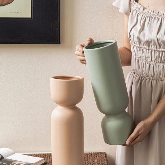 ElegantVase vase Vase Contemporain Céramique Mat, Beige & Vert Pastel