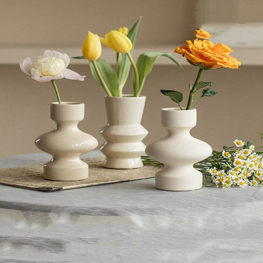 ElegantVase vase Vase Géométrique Céramique Crème - Déco Moderne