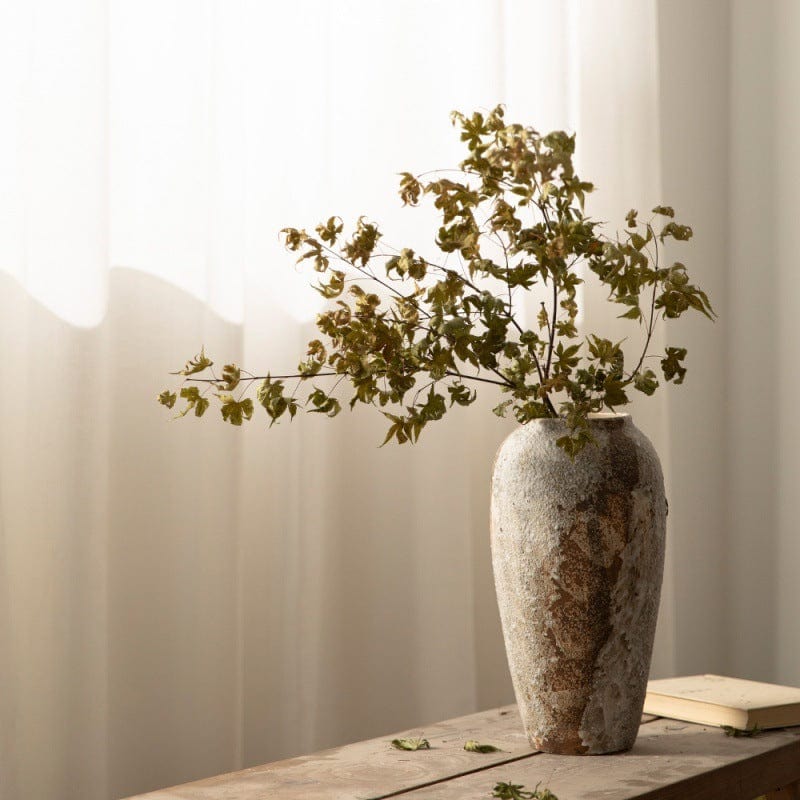 ElegantVase vase Vase Grès Brut Vieilli - Grand Beige pour Fleurs ou Déco