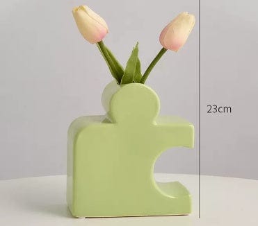 ElegantVase vase Vase moderne – Fausse tulipe rose pâle Vase bleu céramique - Sculpture moderne pour déco tendance