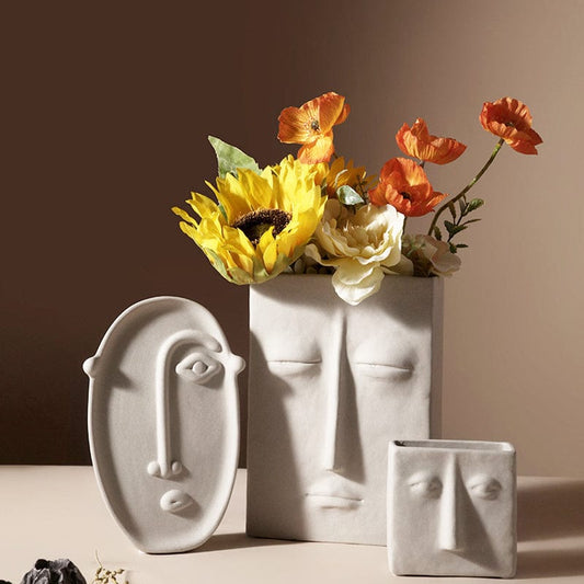 ElegantVase vase Vase Visage Céramique Beige - Design Sculptural