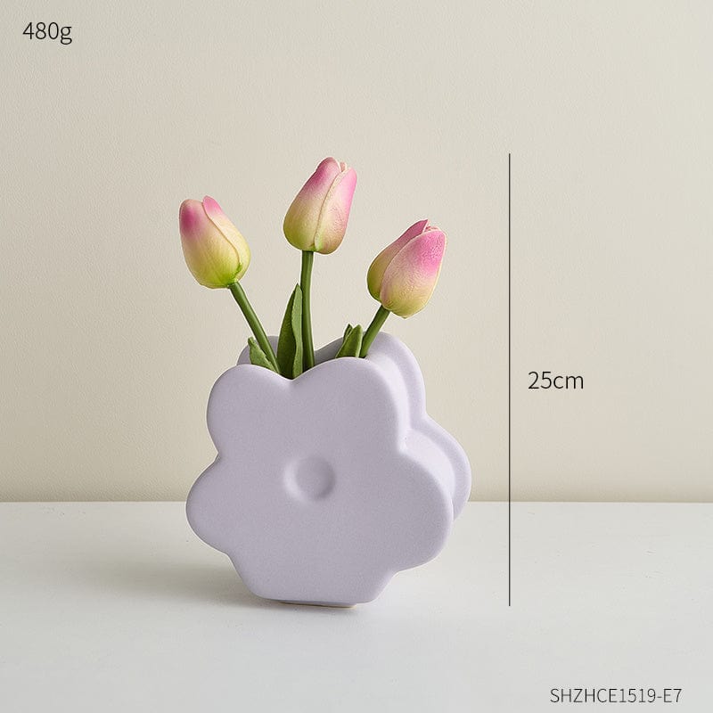 ElegantVase vase Violet – Bouquet multicolore inclus Vase céramique fleur : Déco ludique