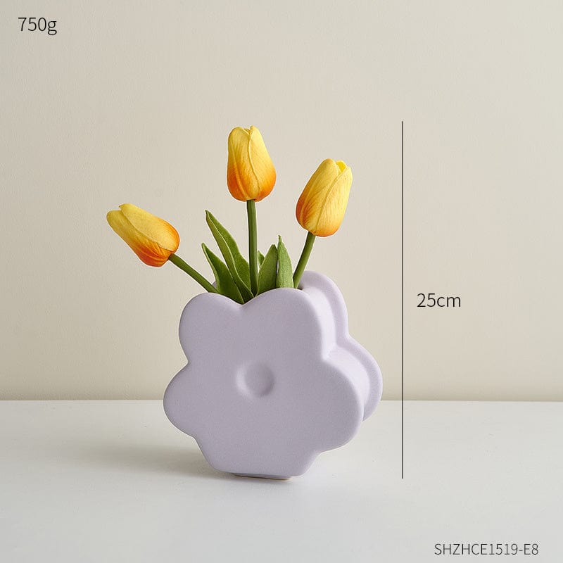 ElegantVase vase Violet clair – Tulipes jaunes incluses Vase céramique fleur : Déco ludique