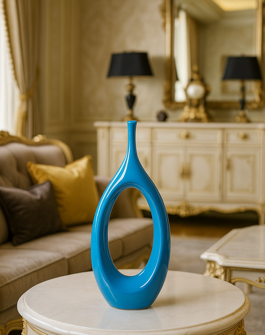 Vase bleu céramique – Sculptural design déco tendance
